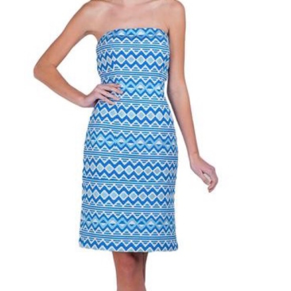 Badgley Mischka Strapless Metallic Blue Dress 2